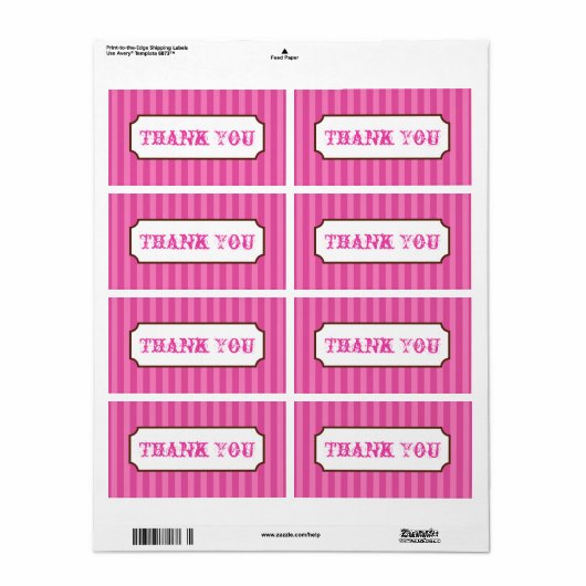 Pink Candy Stripes Danke Party Business Labels (Vorne)