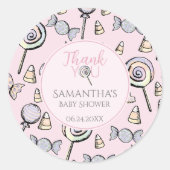 Pink Candy Themed Baby Dusche Danke Sticker (Vorderseite)
