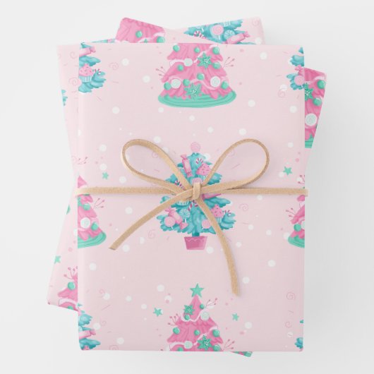 Pink Candyland Christmas Trees Muster Geschenkpapier Set (Beispiel)