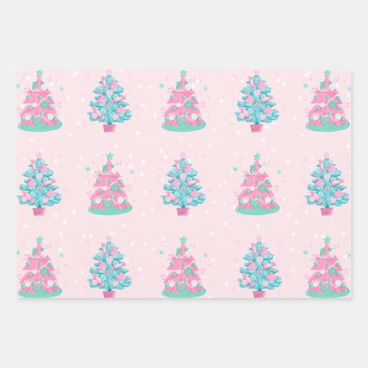 Pink Candyland Christmas Trees Muster Geschenkpapier Set (Vorderseite)