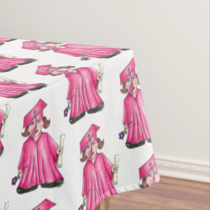 Pink Cap and Gown School Abschluss Girl Diploma Tischdecke