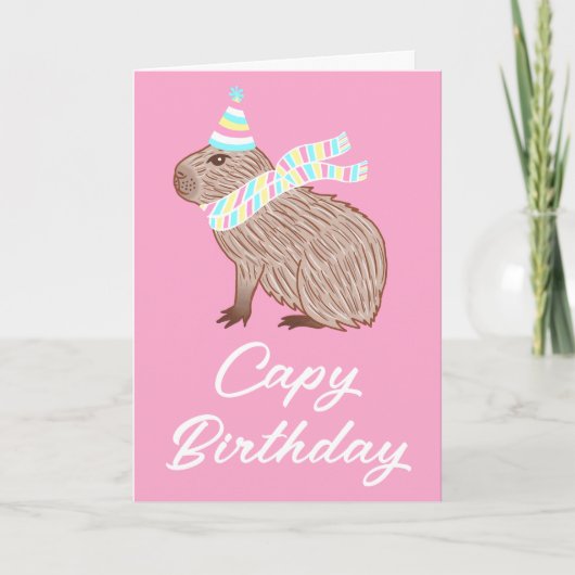 Pink Cape Birthday Funny Capybara Lover Card Karte (Vorderseite)