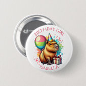  Pink Capybara Themed Birthday Girl Personalized Button (Vorne & Hinten)