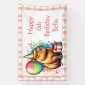  Pink Capybara Themed Girl's Happy Birthday  Banner (Vertikal)
