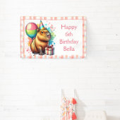  Pink Capybara Themed Girl's Happy Birthday  Banner (InSitu)
