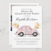 Pink Car Abschluss Drive by Partys Einladung (Vorne/Hinten)