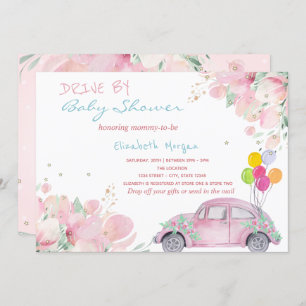 Pink Car Balloons Blume fahren mit Babydusche Einladung