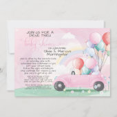 Pink Car Balloons Drive Thru Baby SHower Einladung (Vorderseite)