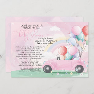Pink Car Balloons Drive Thru Baby SHower Einladung