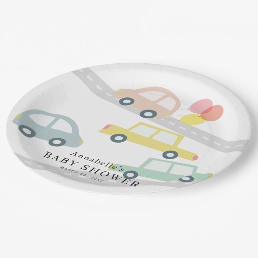 Pink Car Balloons White Girl Baby Dusche Pappteller (Schrägansicht)