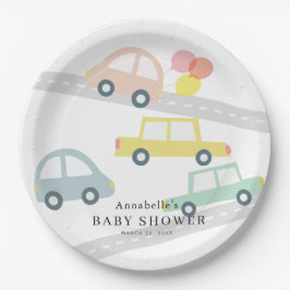 Pink Car Balloons White Girl Baby Dusche Pappteller