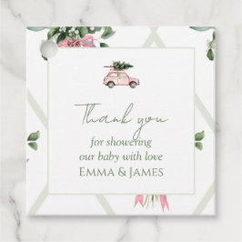 Pink Car Christmas Tree Square Geschenk Tag Geschenkanhänger