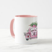 Pink Car Christmas Tree Tasse (Vorderseite Links)