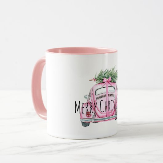Pink Car Christmas Tree Tasse (Vorderseite Links)