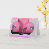 Pink Car Grußkarte Karte (Gelbe Blume)