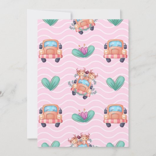 Pink Car Heilige Kuh, wir haben Twins Baby Dusche Einladung (Rückseite)