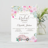 Pink Car Lights Chic Rose Brautparty Einladung (Stehend Vorderseite)