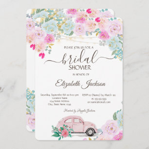 Pink Car Lights Chic Rose Brautparty Einladung