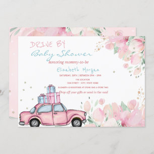 Pink Car präsentiert Blume Drive by Baby Shower Einladung
