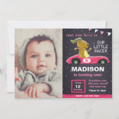 Pink Car Racer Geburtstag Einladung mit Foto (Vorderseite)