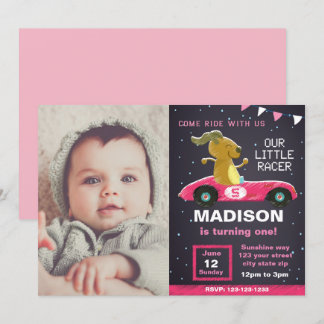 Pink Car Racer Geburtstag Einladung mit Foto