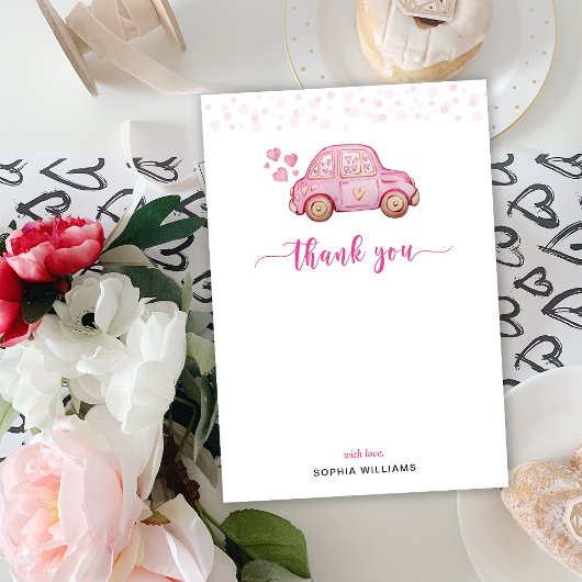 Pink Car Vielen Dank Flat Card Einladung