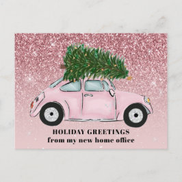 Pink Car Weihnachtsbaum Glitzer Neue Zuhause Offic Ankündigungspostkarte