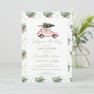 Pink Car Weihnachtsbaum Kinderdusche Einladung