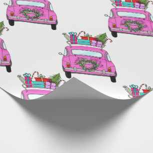 Pink Car with Christmas Ohrts Geschenkpapier