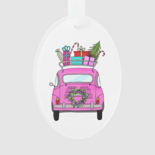 Pink Car with Christmas Ohrts Ornament