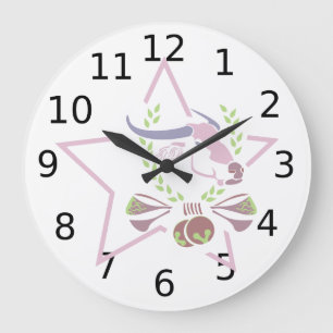Pink Carabao Wasser Buffalo und Pink Star Große Wanduhr