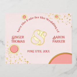 Pink Carmine Groovy Retro Hochzeit Save the Date Folie Einladungspostkarte