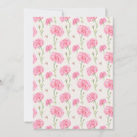 Pink Carnation Baby in Blütendusche Einladung (Rückseite)