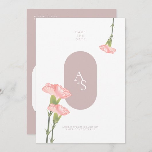 Pink Carnation Blume mit Pink Theme Wedding Invi Einladung (Vorne/Hinten)