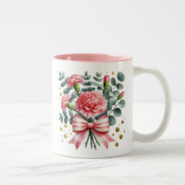 Pink Carnation Floral Mug, Flower Coffee Cup Zweifarbige Tasse