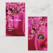 PINK CARNATIONS FUCHSIA SILK CLOTH, GEM MONOGRAM VISITENKARTE (Vorne/Hinten)
