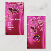 PINK CARNATIONS FUCHSIA SILK CLOTH, GEM MONOGRAM VISITENKARTE (Vorne/Hinten)