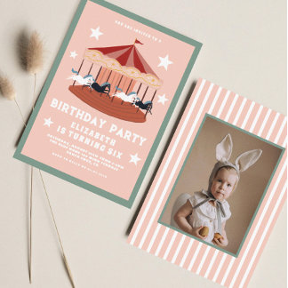 Pink Carousel Circus Foto Girl Geburtstag Einladung