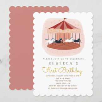 Pink Carousel Einladung zum ersten Geburtstag