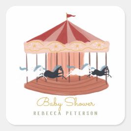 Pink Carousel Geburtstagsgeschenk Tags Liquor Flas Quadratischer Aufkleber