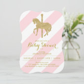 Pink Carousel Horse Baby Dusche Einladung (Stehend Vorderseite)