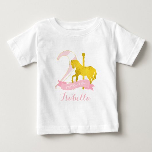 Pink Carousel Horse Birthday Girl Baby T-shirt (Vorderseite)