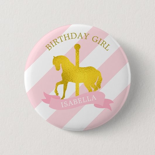 Pink Carousel Pferd "Birthday Girl" Button (Vorderseite)