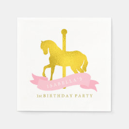 Pink Carousel Pferd Geburtstagsparty Serviette