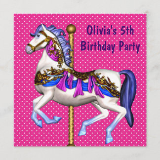 Pink Carousel Pony Girls 5. Geburtstagsparty Einladung