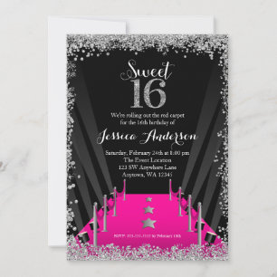 Pink Carpet Hollywood Silber Glitter Sweet 16 Einladung