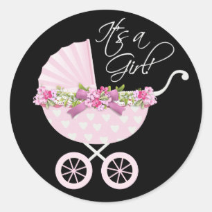 Pink Carriage Baby Runder Aufkleber