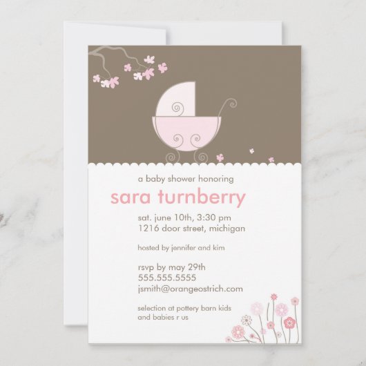 Pink Carriage Baby Shower Einladung (Vorderseite)