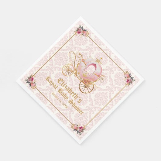 Pink Carriage Princess Fairytale Baby Shower Serviette (Ecke)