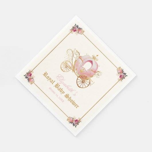 Pink Carriage Princess Fairytale Baby Shower Serviette (Ecke)